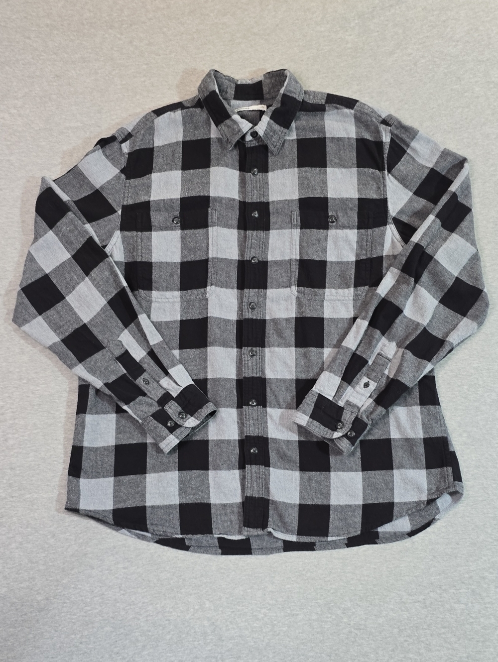 Sonoma Goods For Life Men's XL Black/Gray Plaid Flannel Cotton Button-Up Pockets